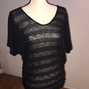Sheer black striped short sleeve top